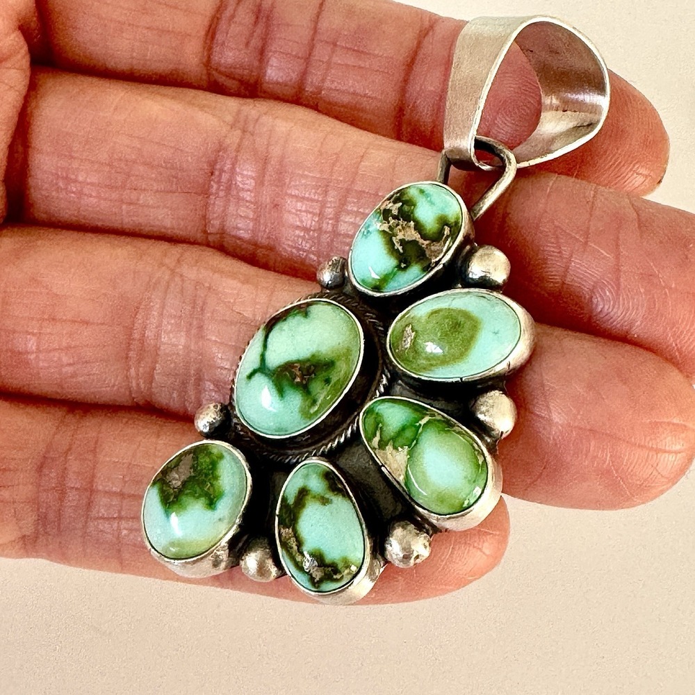 Navajo Half Cluster Pendant Turquoise‎ Sonoran Gold 2.25 Signed Sheila Sterling - Picture 4 of 8